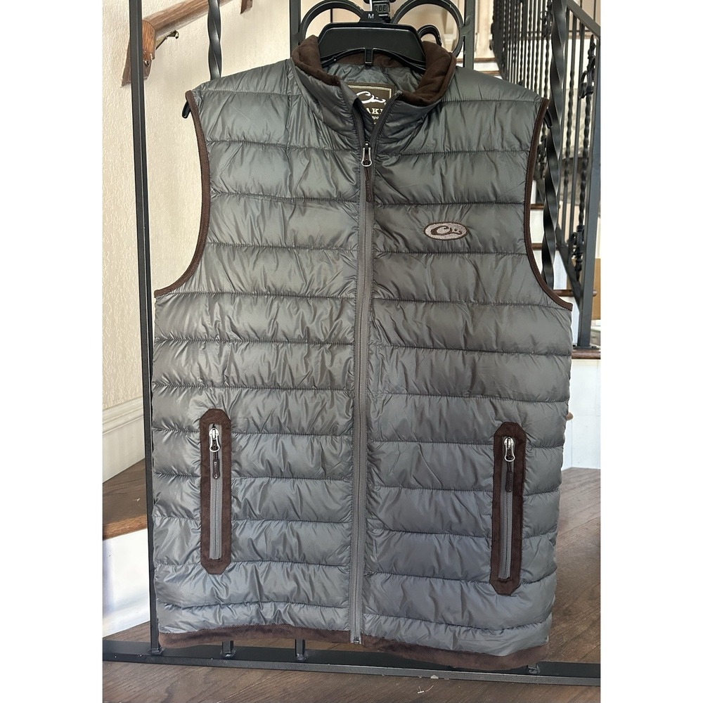 Men's Size Small the Drake Waterfowl Synthetic Double Down Vest Gray Suede Trim